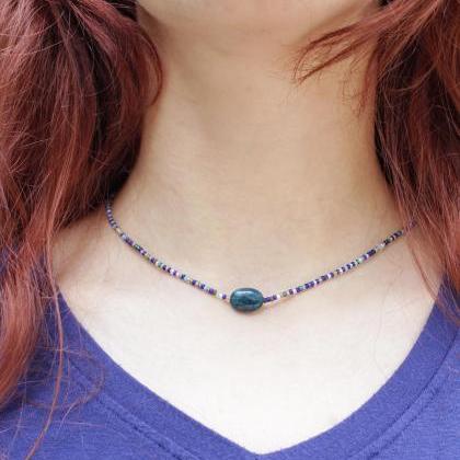 Blue Apatite Pebble Minimalist Necklace