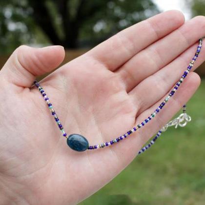 Blue Apatite Pebble Minimalist Necklace