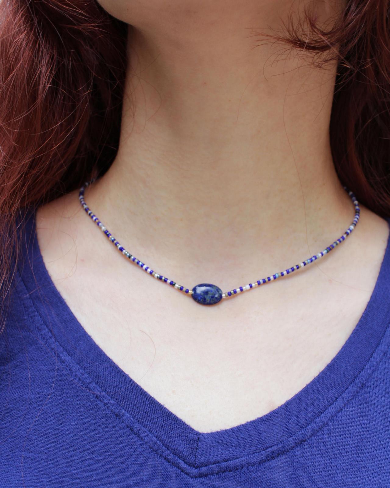 Lapis Lazuli Pebble Minimalist Necklace