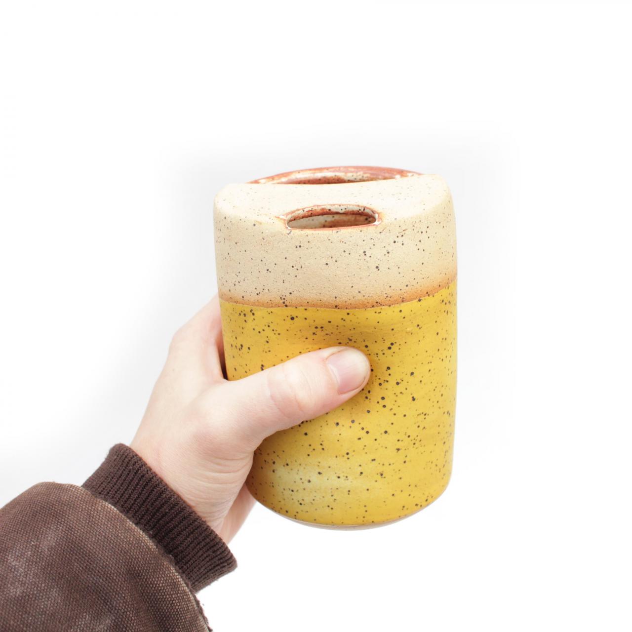 (pre-order) Bright Yellow Ceramic Travel Tumbler Sip-top To-go Cup | Texas Wheel Thrown Speckled Stoneware Pottery | Handmade Glaze | Coffee Tea