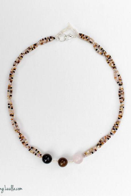 Love Luck Protection Choker | Empath Shield | Rose Quartz | Tigers Eye | Black Tourmaline | Magic Protection | Seed Beaded Necklace | Thoughtful Gift