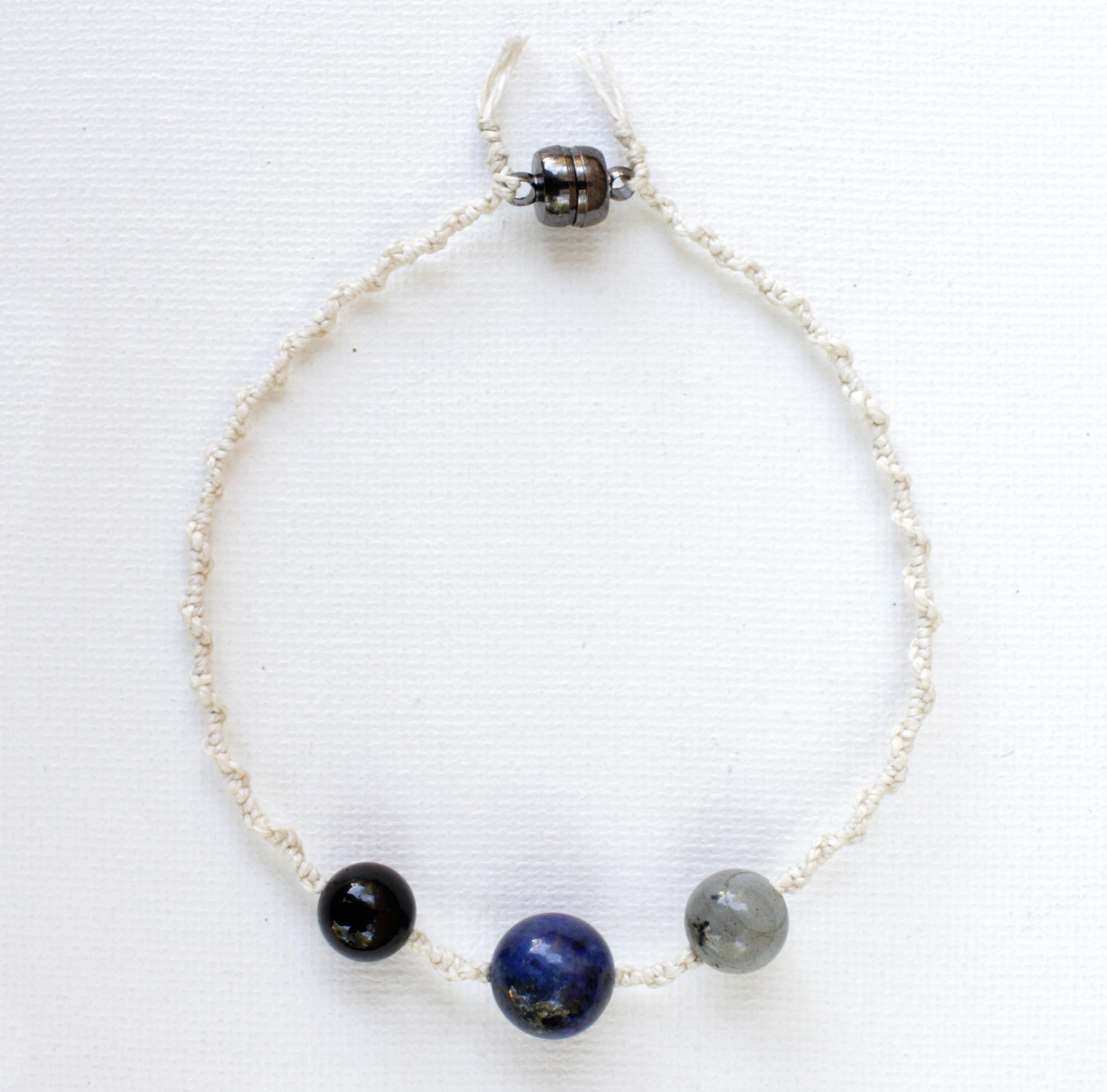 Mercury Retrograde Protection Crystals Hemp Macramé Bracelet Anklet | Lapis lazuli | Labradorite | Black Tourmaline | Made to Order Gift