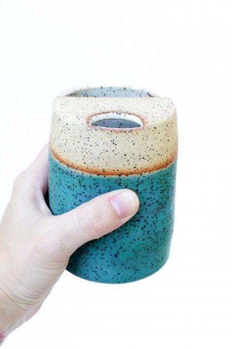 (pre-order) Beachside Teal Ceramic Travel Tumbler Sip-top To-go Cup | Texas Wheel Thrown Speckled Stoneware Pottery | Handmade Glaze | Coffee Tea