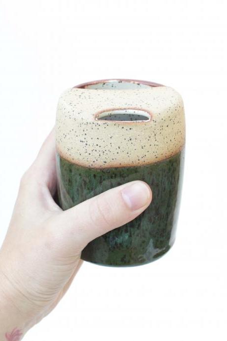 (pre-order) Forest Green Ceramic Travel Tumbler Sip-top To-go Cup | Texas Wheel Thrown Speckled Stoneware Pottery | Handmade Glaze | Coffee Tea