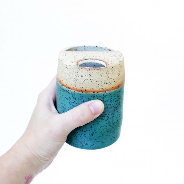 (Pre-Order) Beachside Teal Ceramic Travel Tumbler Sip-top To-go Cup | Texas Wheel Thrown Speckled Stoneware Pottery | Handmade Glaze | Coffee Tea